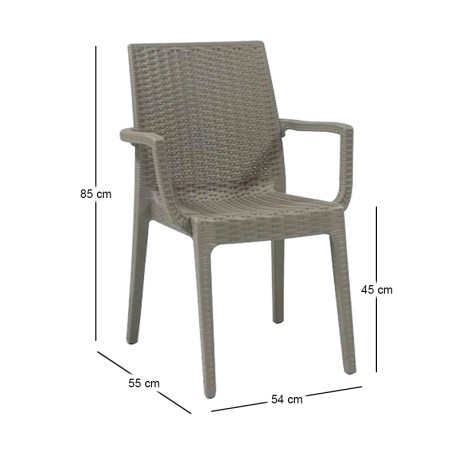 Πολυθρόνα κήπου πολυπροπυλενίου rattan look Dafne στοιβαζόμενη UV προστασία χρώμα tortora 54x55x85εκ.