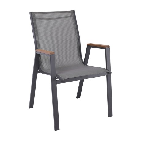 VIRNA Armchair Metal Dark Grey/Textilene Grey/Polywood Natural