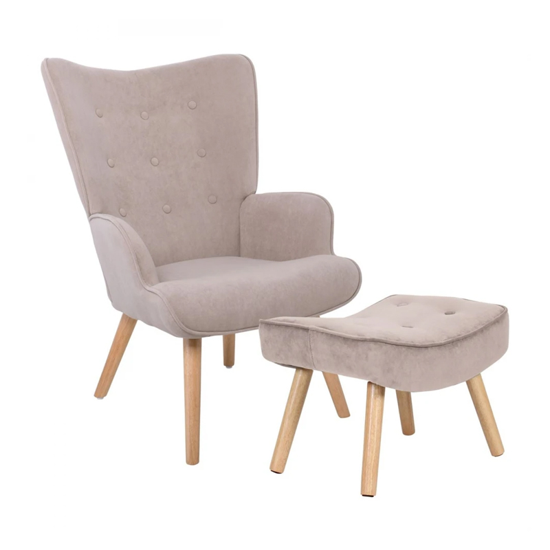 ALMA Set Armchair & Stool, Velure Light Brown (K/D)