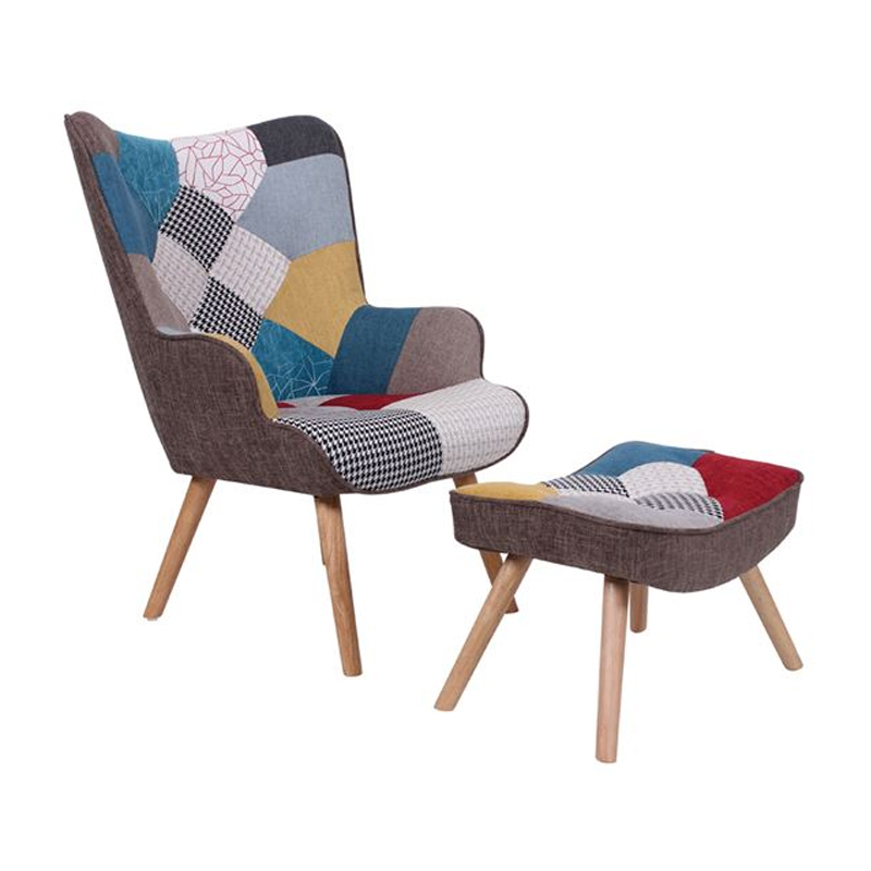MARON Set Armchair & Stool, Patchwork Fabric