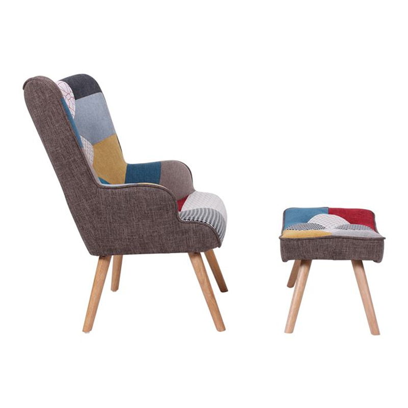 MARON Set Armchair & Stool, Patchwork Fabric