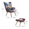 MARON Set Armchair & Stool, Patchwork Fabric