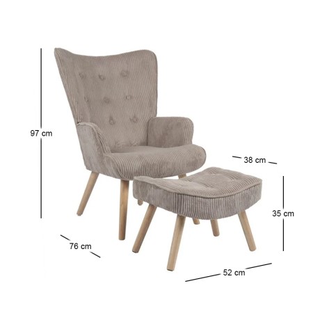 ALMA Set Armchair & Stool Natural / Corduroy Light Brown (K/D)