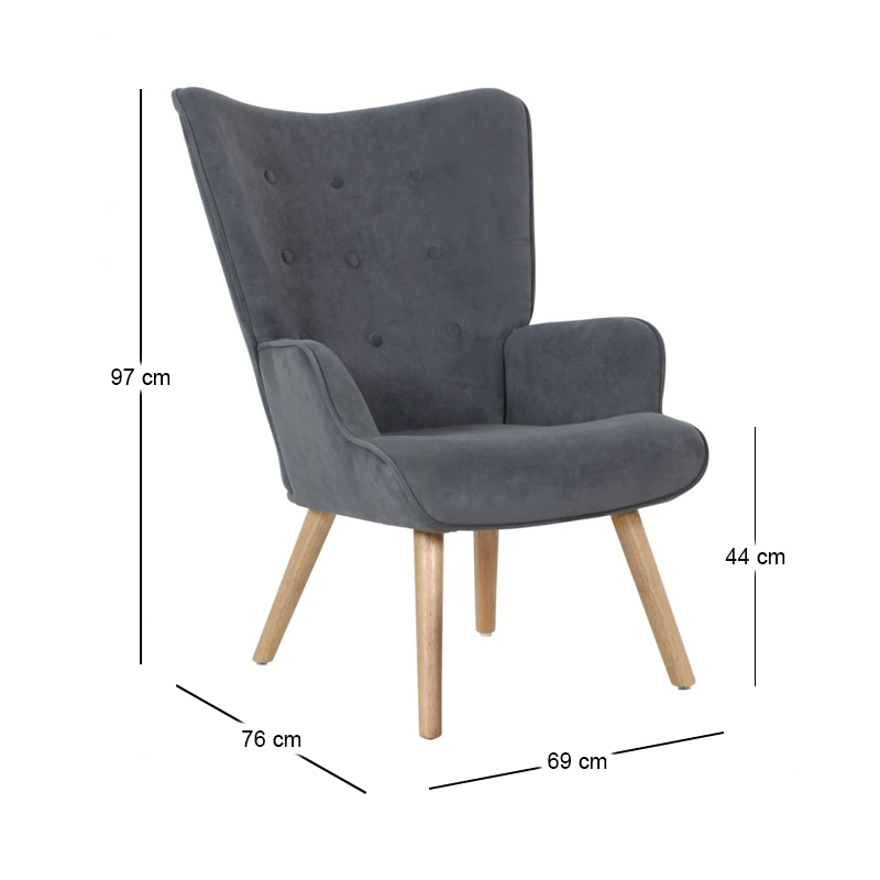 ALMA Set Armchair & Stool, Grey Velure (K/D)