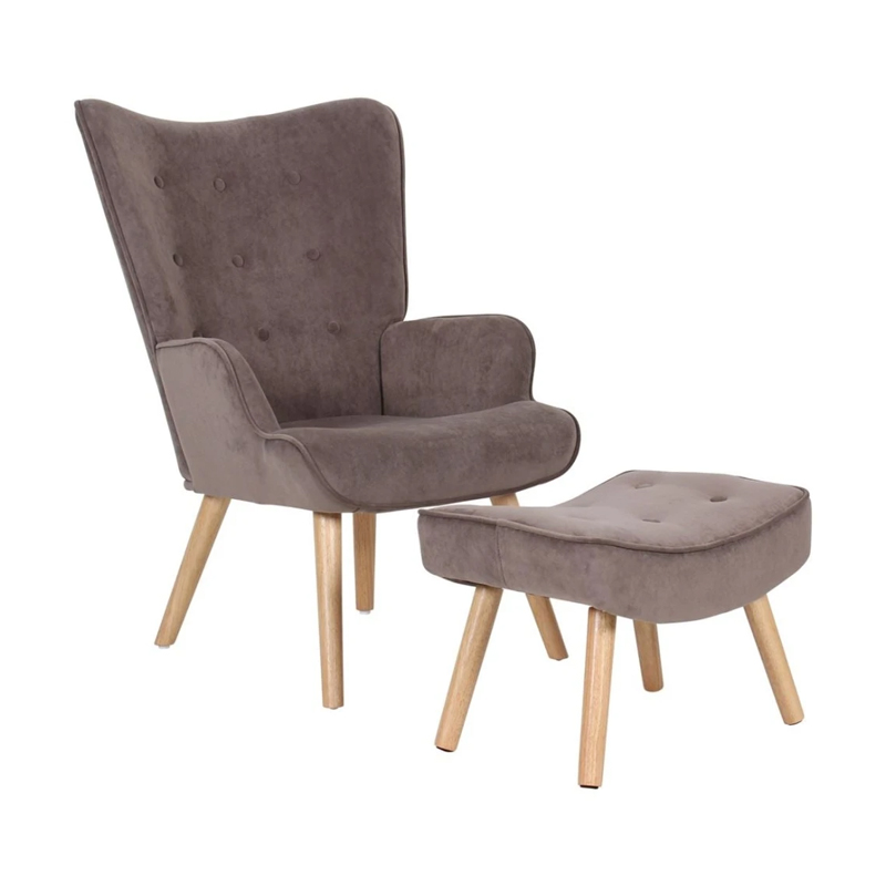 ALMA Set Armchair & Stool, Brown Velure (K/D)
