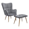 Lily Megapap velvet armchair with stool in grey color 70x62x98cm.