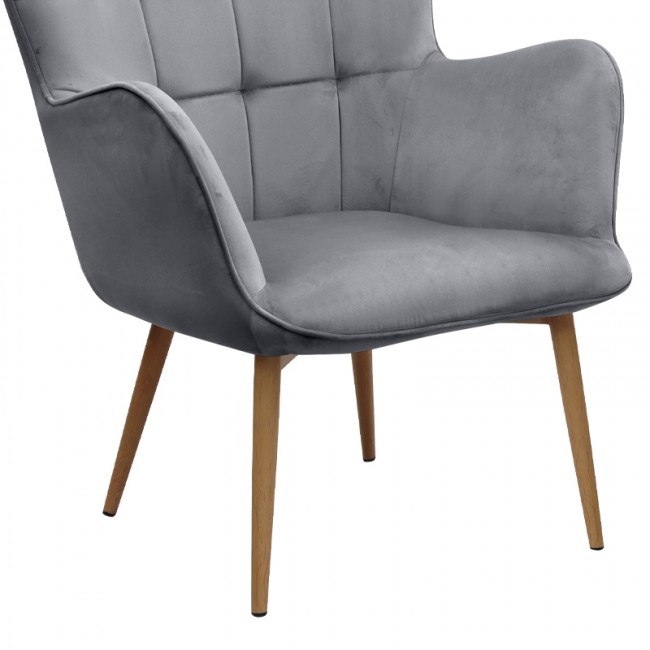 Lily Megapap velvet armchair with stool in grey color 70x62x98cm.