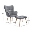 Lily Megapap velvet armchair with stool in grey color 70x62x98cm.