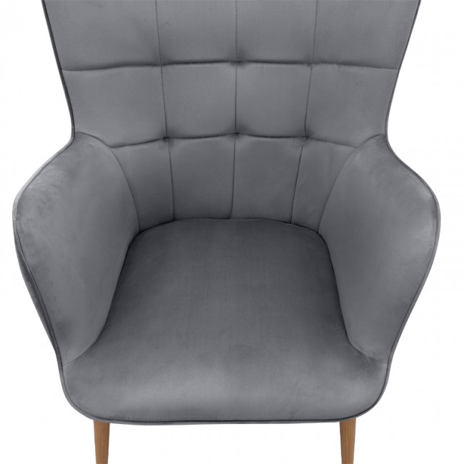 Lily Megapap velvet armchair with stool in grey color 70x62x98cm.