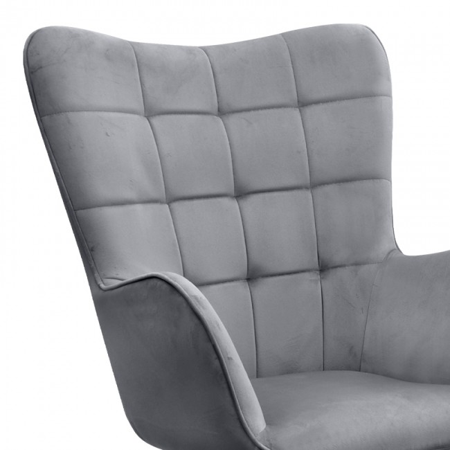 Lily Megapap velvet armchair with stool in grey color 70x62x98cm.