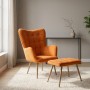 Lily Megapap velvet armchair with stool in yellow color 70x62x98cm.