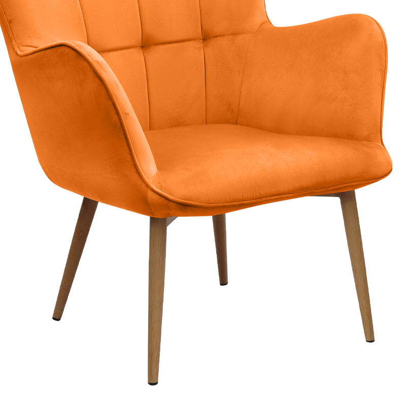 Lily Megapap velvet armchair with stool in yellow color 70x62x98cm.