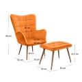 Lily Megapap velvet armchair with stool in yellow color 70x62x98cm.