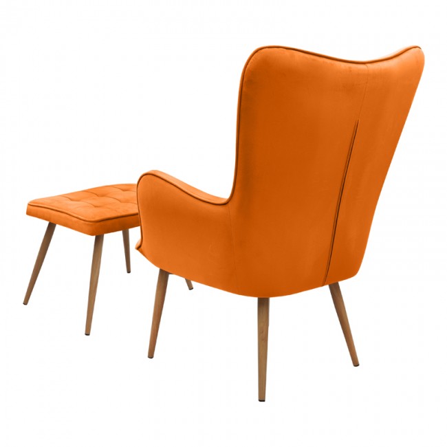 Lily Megapap velvet armchair with stool in yellow color 70x62x98cm.