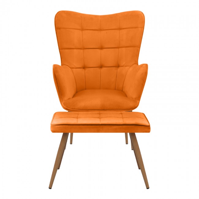 Lily Megapap velvet armchair with stool in yellow color 70x62x98cm.