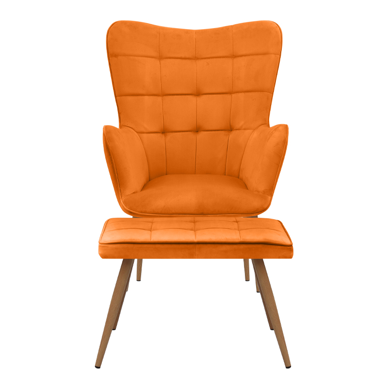 Lily Megapap velvet armchair with stool in yellow color 70x62x98cm.