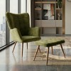 Lily Megapap velvet armchair with stool in olive color 70x62x98cm.