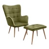 Lily Megapap velvet armchair with stool in olive color 70x62x98cm.