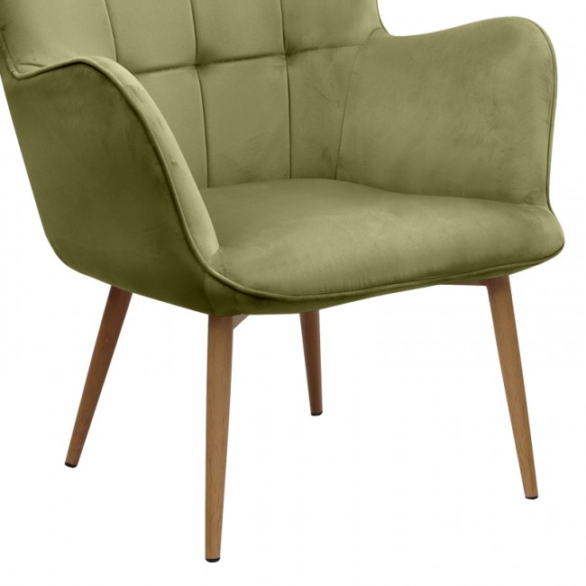 Lily Megapap velvet armchair with stool in olive color 70x62x98cm.