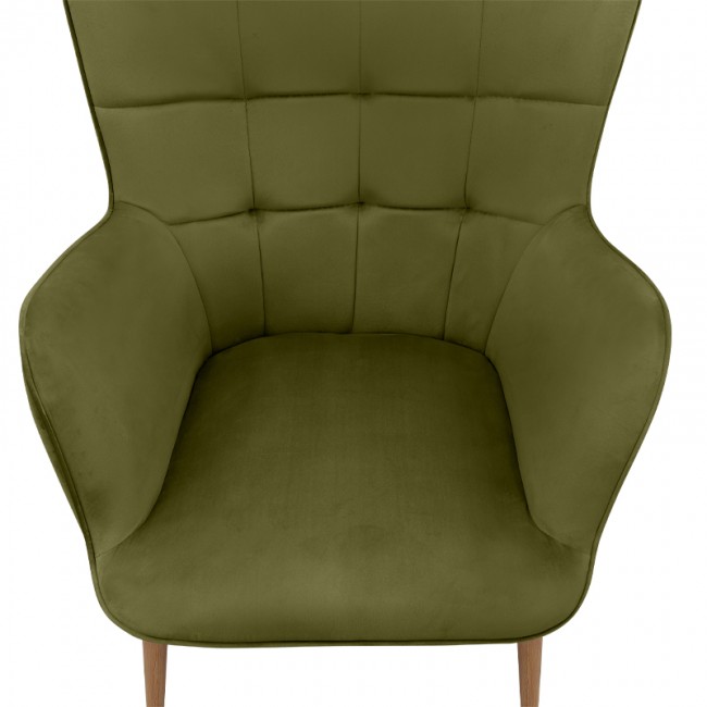 Lily Megapap velvet armchair with stool in olive color 70x62x98cm.