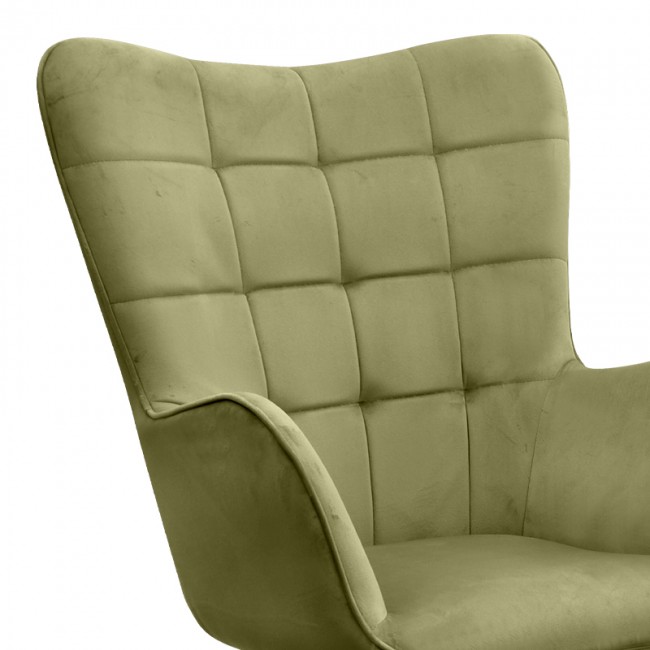 Lily Megapap velvet armchair with stool in olive color 70x62x98cm.