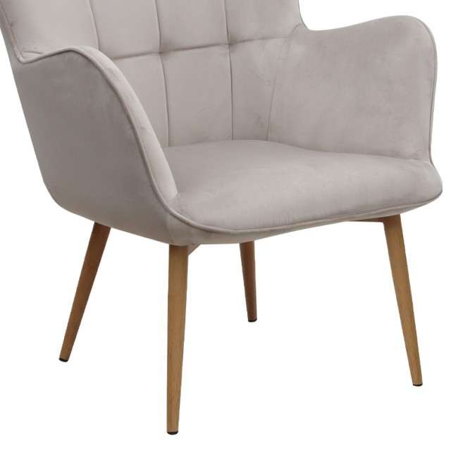 Lily Megapap velvet armchair with stool in beige color 70x62x98cm.