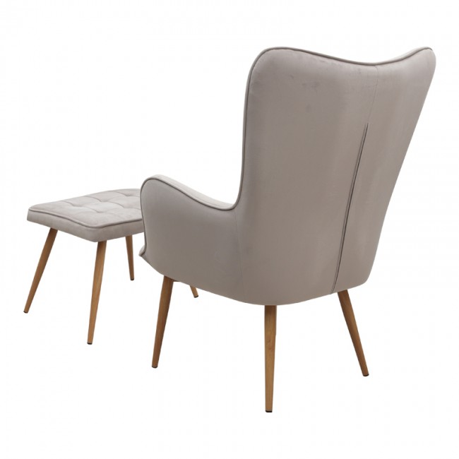 Lily Megapap velvet armchair with stool in beige color 70x62x98cm.