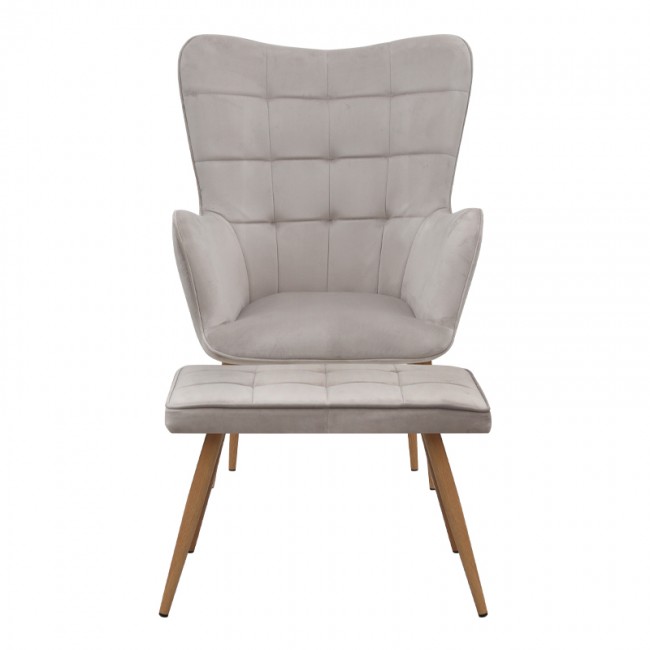 Lily Megapap velvet armchair with stool in beige color 70x62x98cm.