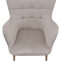 Lily Megapap velvet armchair with stool in beige color 70x62x98cm.