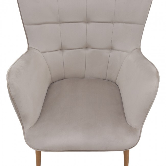 Lily Megapap velvet armchair with stool in beige color 70x62x98cm.