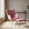 Lily Megapap velvet armchair with stool in rotten apple color 70x62x98cm.