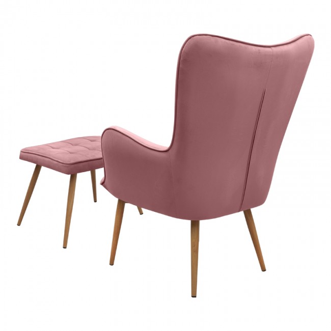 Lily Megapap velvet armchair with stool in rotten apple color 70x62x98cm.