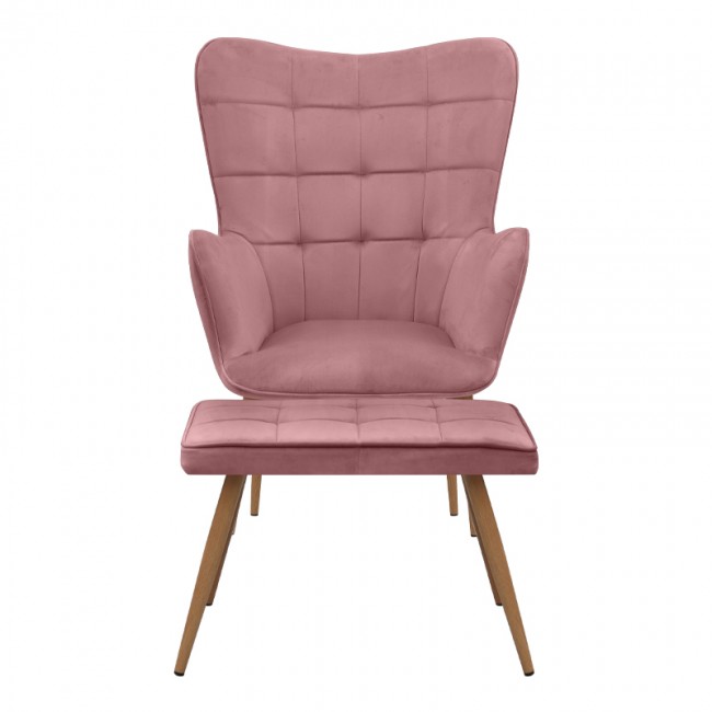 Lily Megapap velvet armchair with stool in rotten apple color 70x62x98cm.