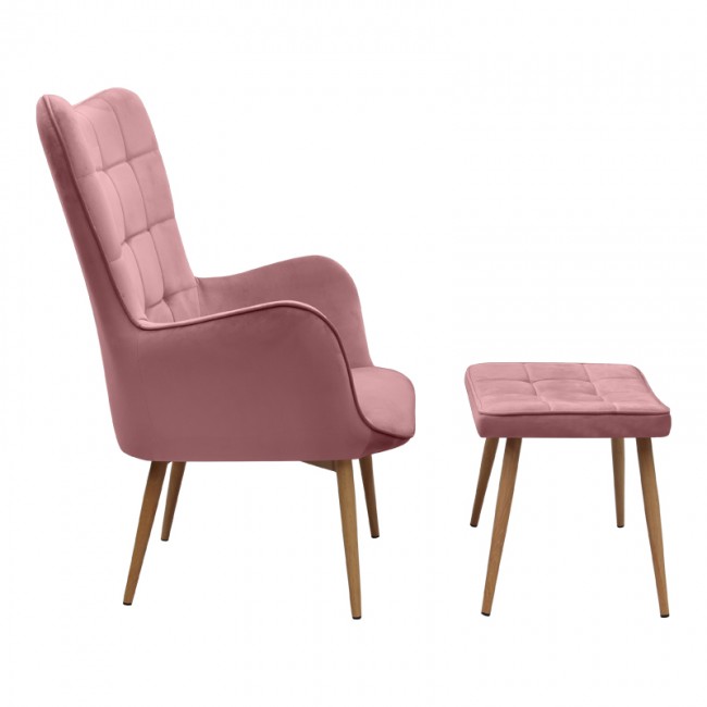 Lily Megapap velvet armchair with stool in rotten apple color 70x62x98cm.