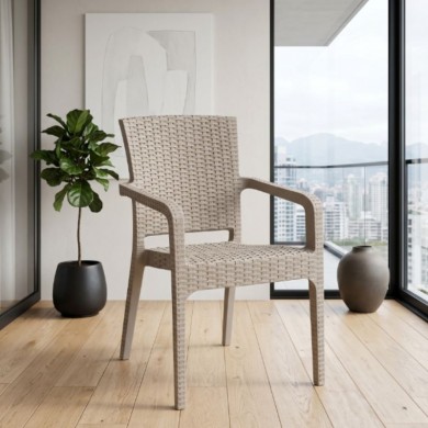 Clio Megapap recycled polypropylene armchair in cappuccino color 57x55x86cm.