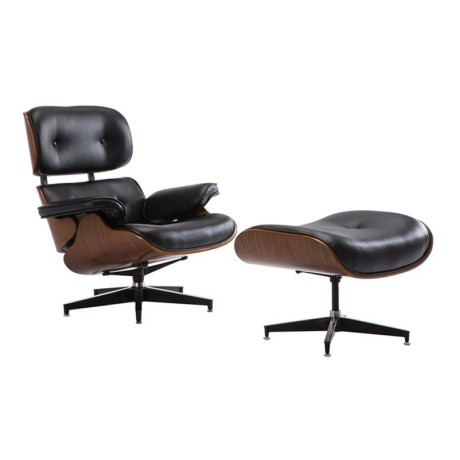 RELAX Armchair With Footrest Stool Black Pu