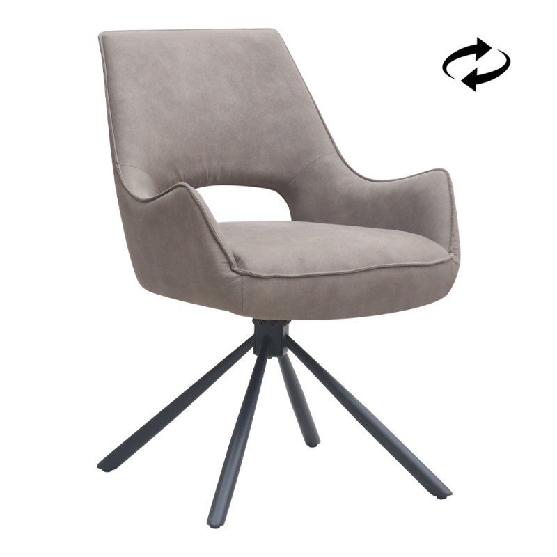 Alessia Megapap fabric swivel dining armchair in elephant grey color with black metal legs 58x66x85cm.