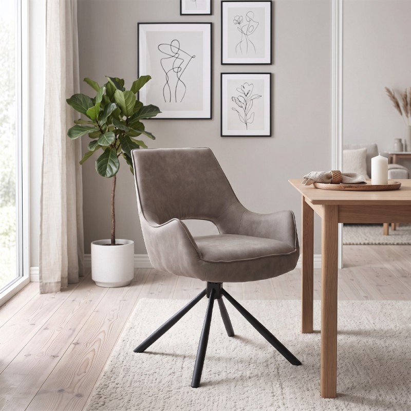 Alessia Megapap fabric swivel dining armchair in elephant grey color with black metal legs 58x66x85cm.