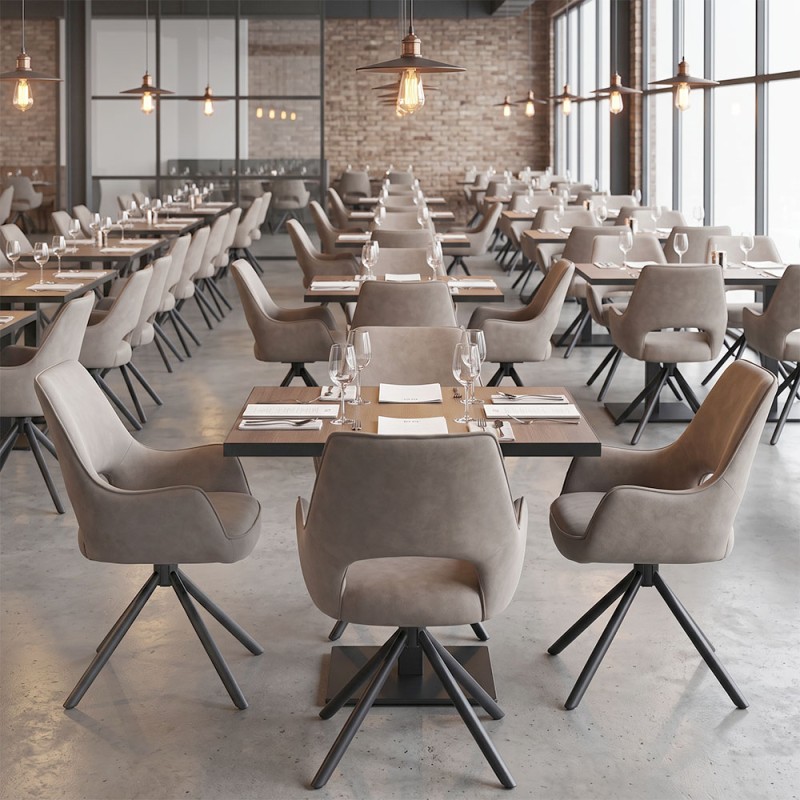 Alessia Megapap fabric swivel dining armchair in elephant grey color with black metal legs 58x66x85cm.