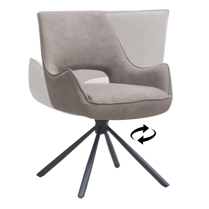 Alessia Megapap fabric swivel dining armchair in elephant grey color with black metal legs 58x66x85cm.