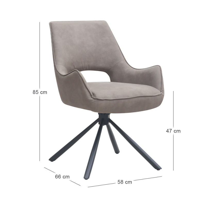 Alessia Megapap fabric swivel dining armchair in elephant grey color with black metal legs 58x66x85cm.