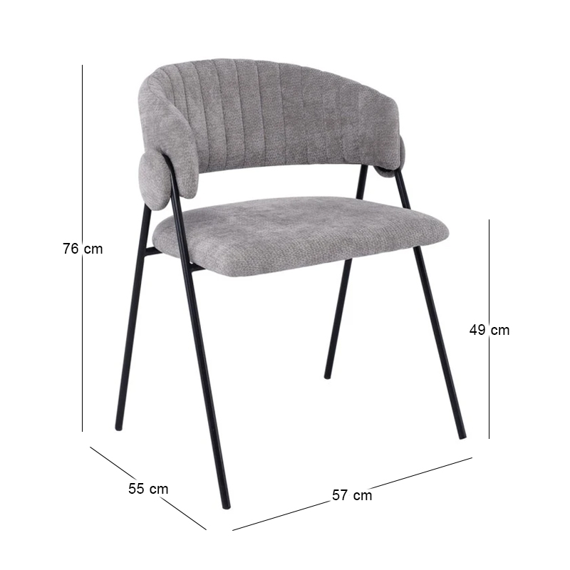 ALFREDO Armchair Black Metal, Grey Fabric