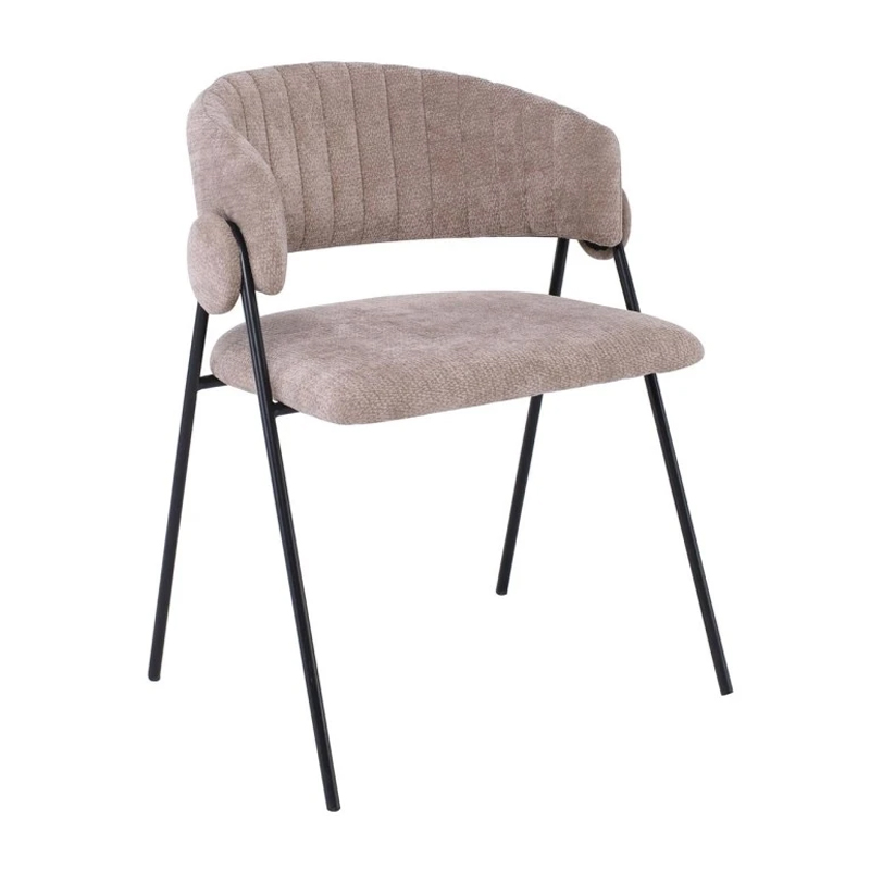 ALFREDO Armchair Black Metal, Beige-Brown Fabric