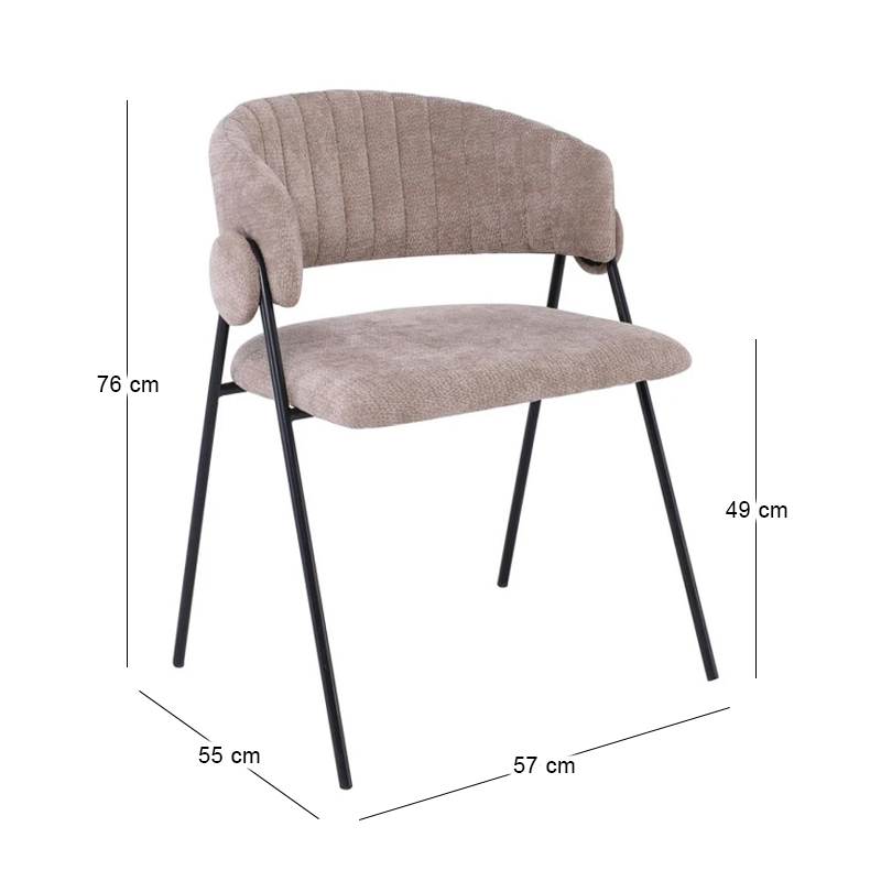 ALFREDO Armchair Black Metal, Beige-Brown Fabric