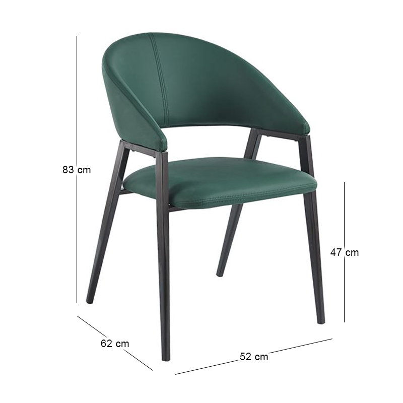 DELI Armchair Metal Black Paint/Pu Forest Green