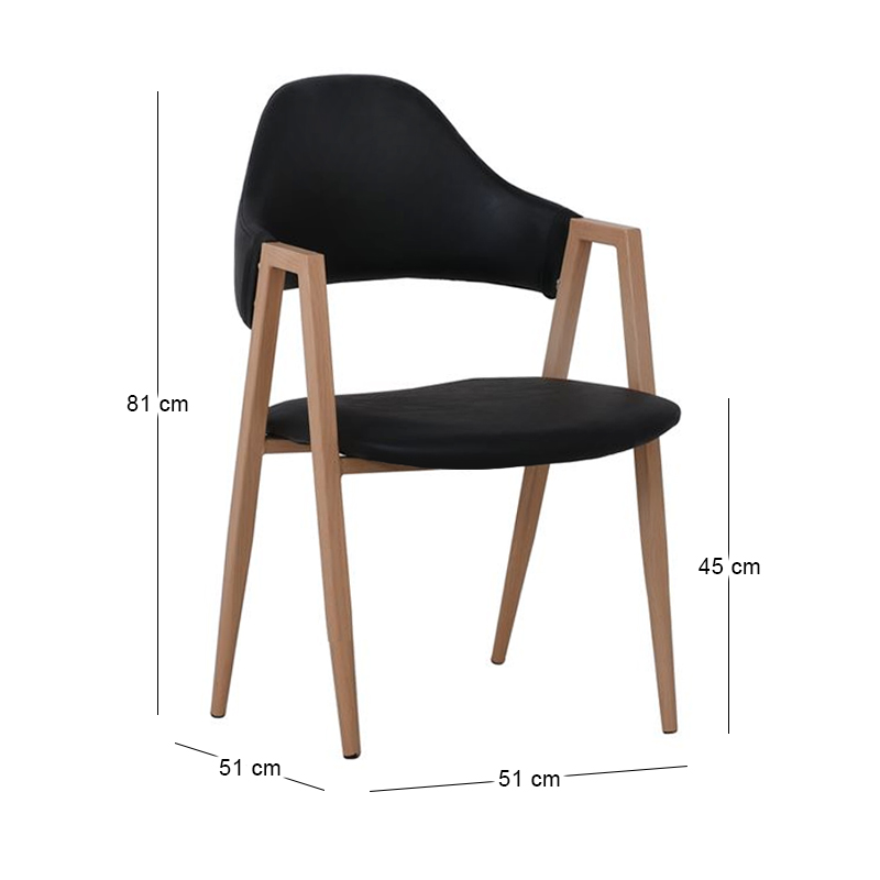 Πολυθρόνα Delta με φυσικό μεταλλικό σκελετό και επένδυση από τεχνόδερμα Pu σε χρώμα μαύρο 50x55x80εκ