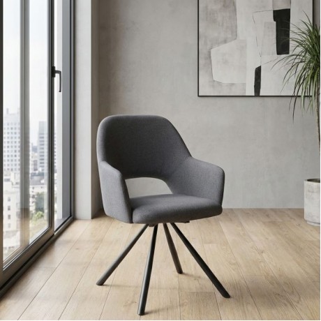 Gabriel Megapap fabric dining armchair in grey color with black metal leg 58x60x85cm.