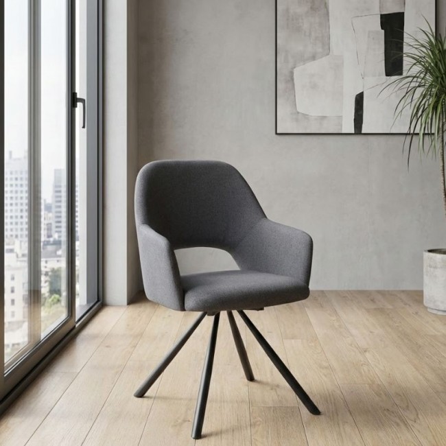 Gabriel Megapap fabric dining armchair in grey color with black metal leg 58x60x85cm.