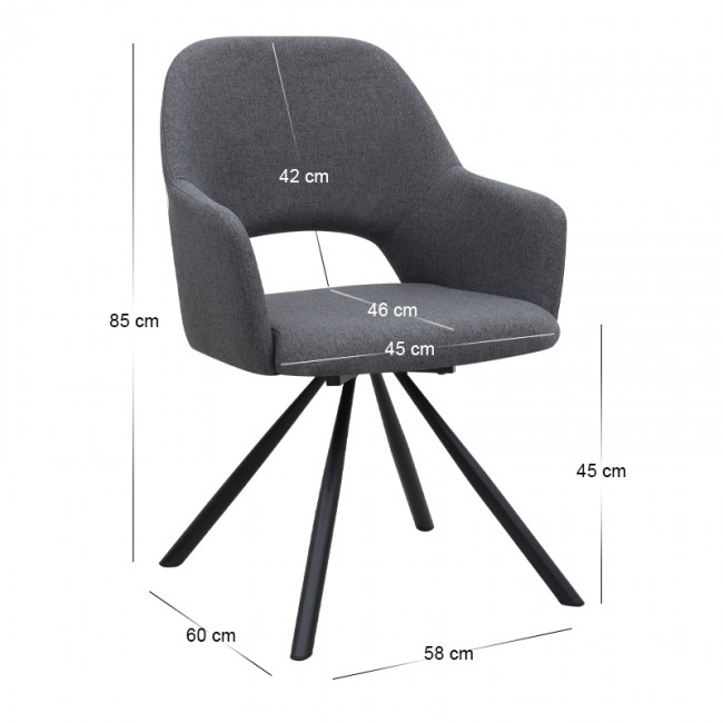 Gabriel Megapap fabric dining armchair in grey color with black metal leg 58x60x85cm.