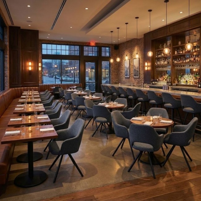 Gabriel Megapap fabric dining armchair in grey color with black metal leg 58x60x85cm.